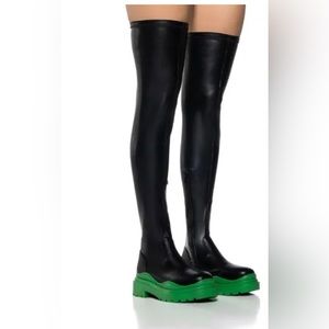 Over the knee green bottom boots